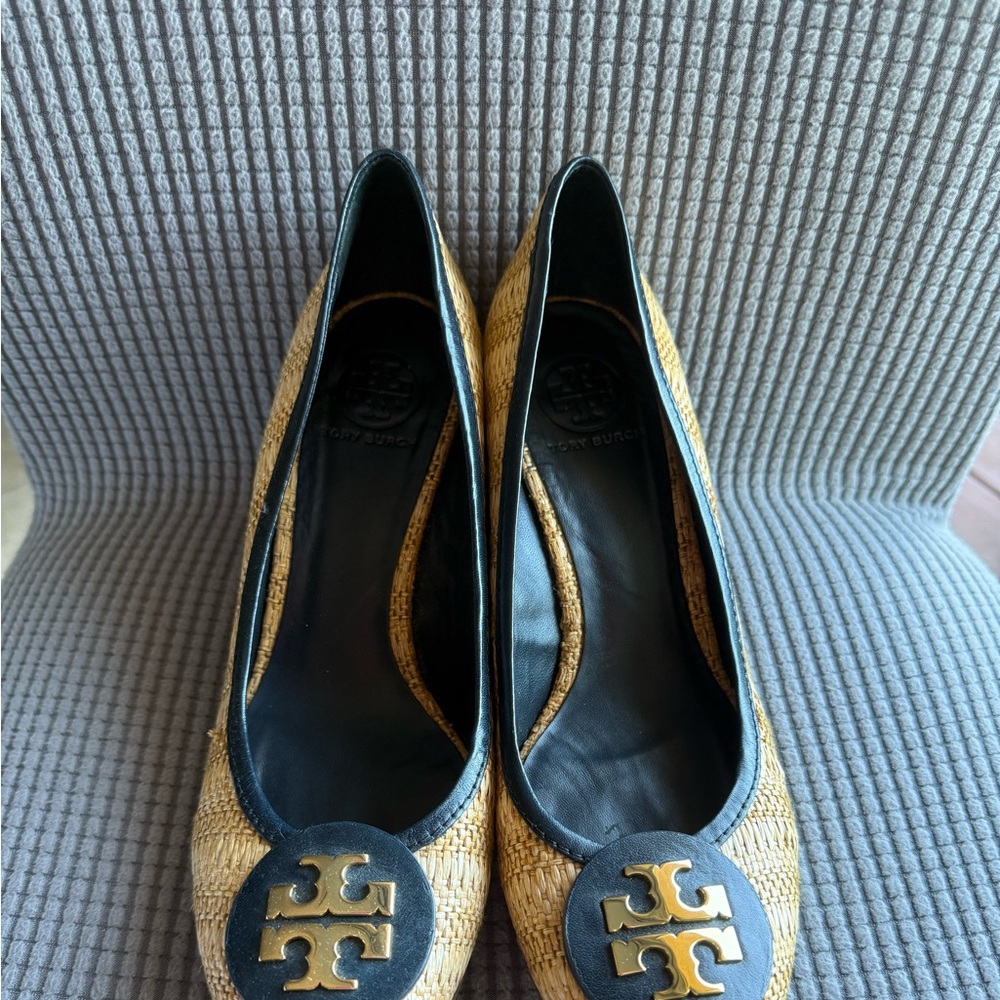 Tory Burch Tan and Navy Wedge